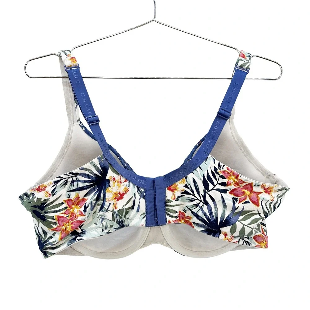 CACIQUE Tropical Floral & Lace Lightly Lined T-shirt Bra • 42DD white blue pink